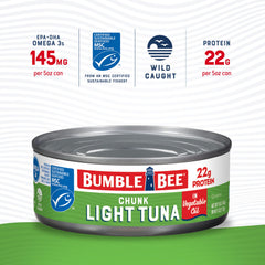 Bumble Bee open can revealing chunky tuna in oil for hearty meals