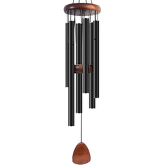 Bursvik front view of black wind chime showing stylish outdoor decor benefit