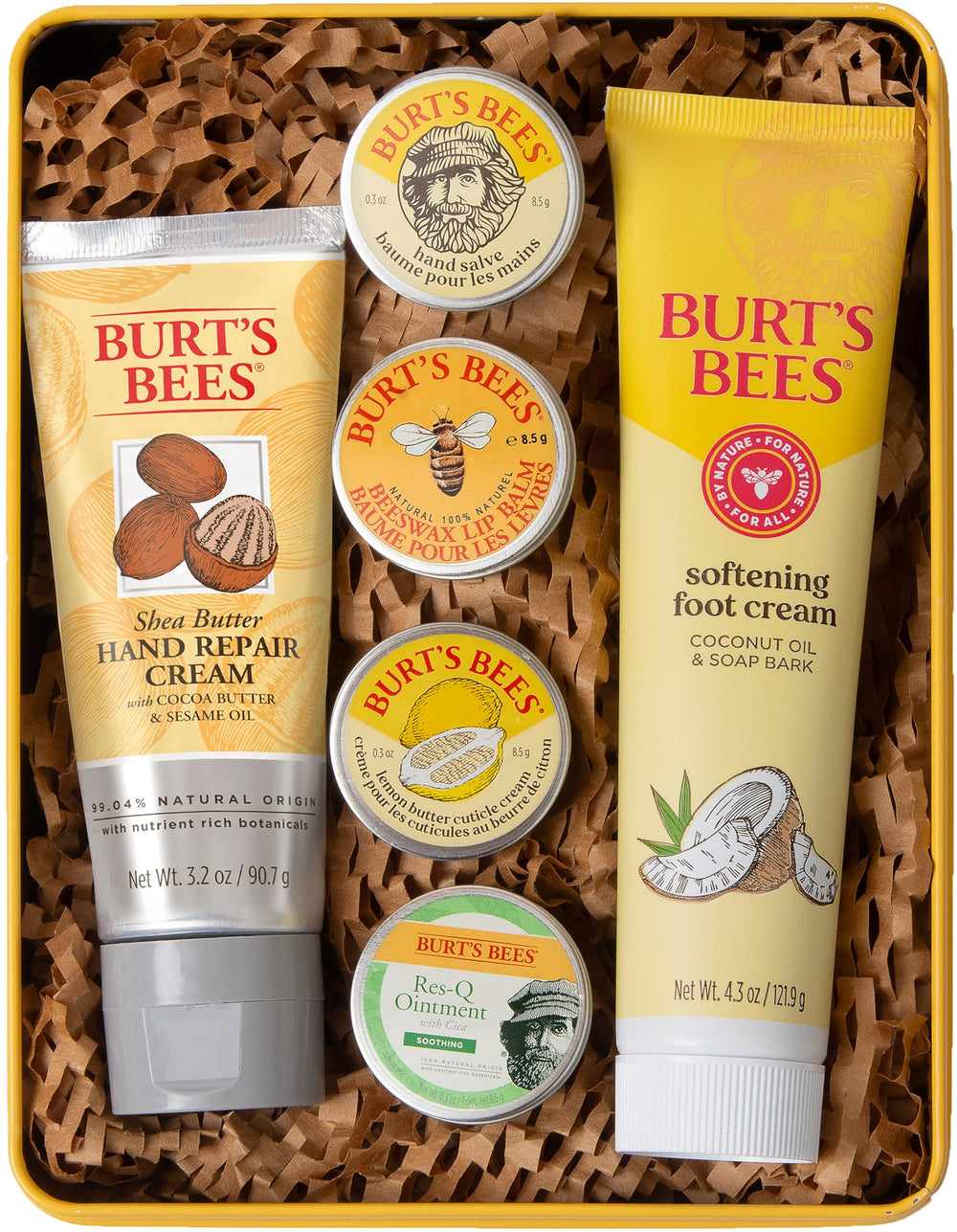 Burt's Bees lata regalo frontal mostrando seis productos, ideal para obsequio
