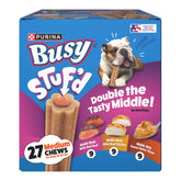 Busy Purina envase frontal mostrando el pack variado y beneficios de relleno