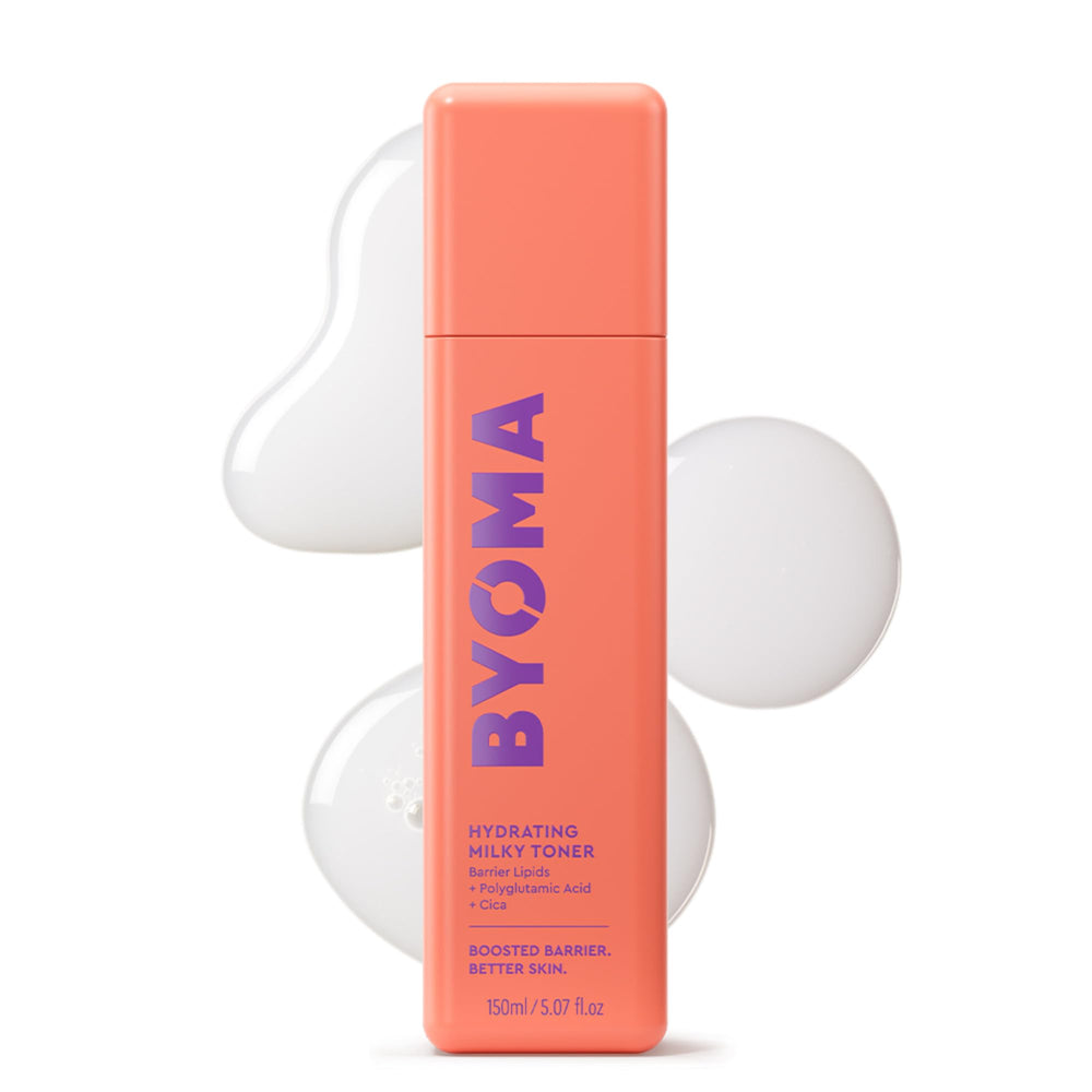 BYOMA bote frontal mostrando fórmula hidratante y efecto calmante