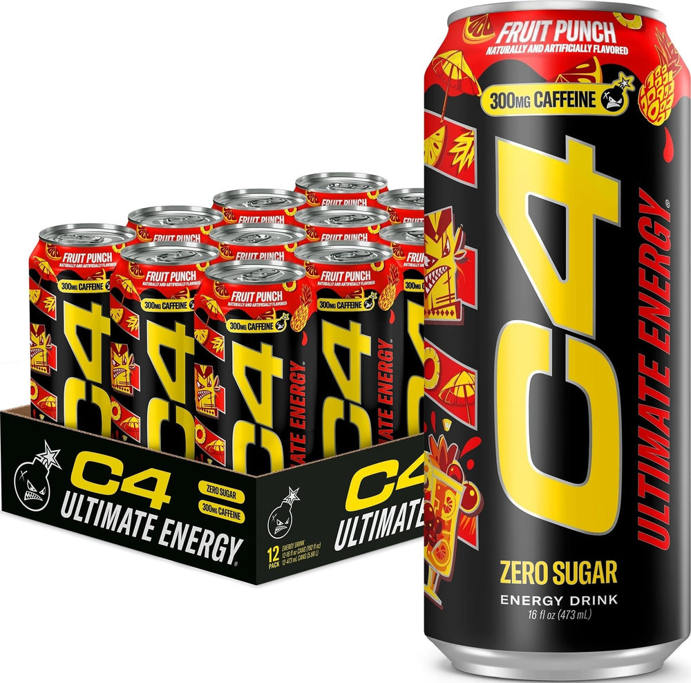 C4 lata frontal Fruit Punch mostrando diseño renovado y energía inmediata