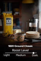 Café 1820 taza servida para mostrar cuerpo y color intenso