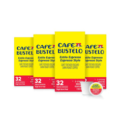 Café Bustelo frente del empaque mostrando cantidad y diseño práctico