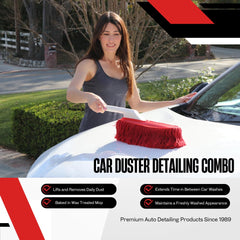 California Car Duster detalle cabezal algodón muestra capa de cera y captura polvo