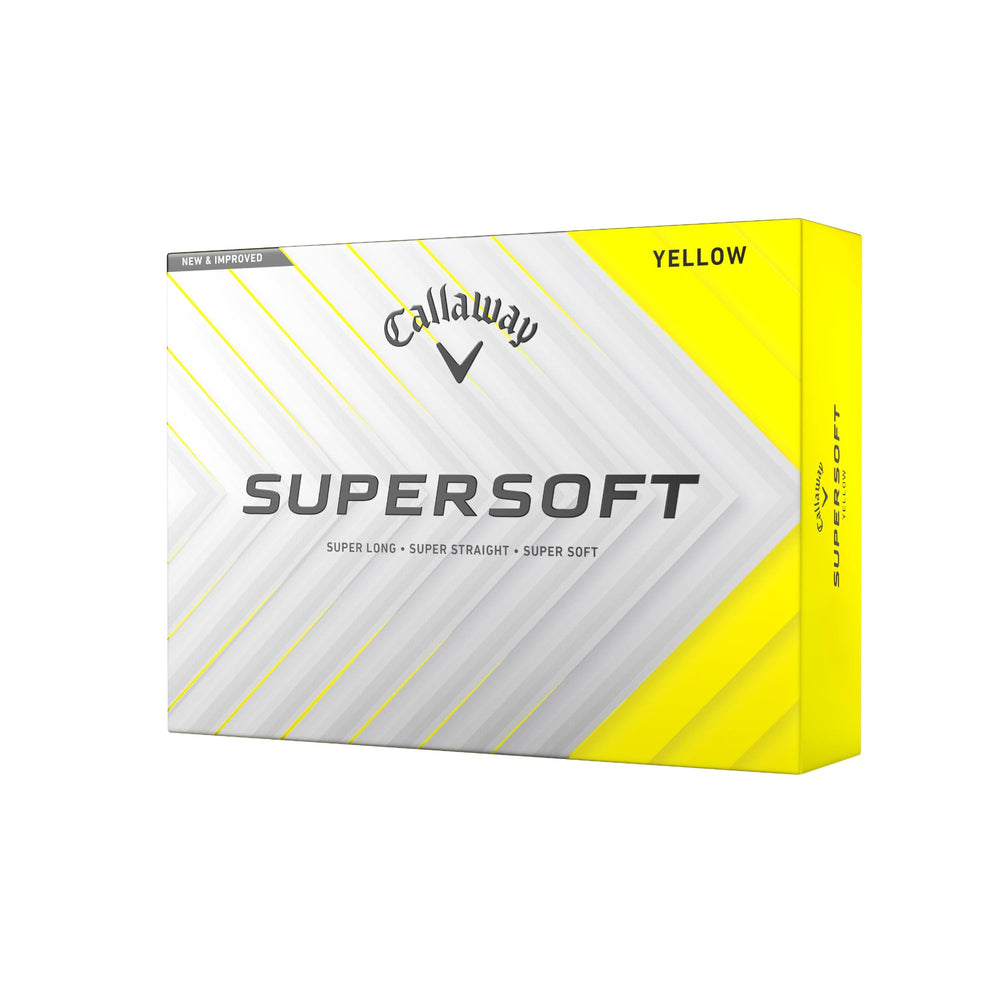 Callaway Supersoft 2025 empaque frontal amarillas mostrando la caja y beneficio de visibilidad