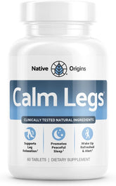Calm Legs frente del envase mostrando 60 tabletas y beneficios