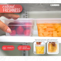 Cambro contenedores en refrigerador optimizando espacio