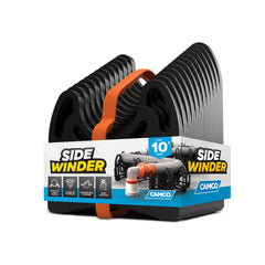 Camco Sidewinder frontal sosteniendo manguera, mayor estabilidad al vaciar