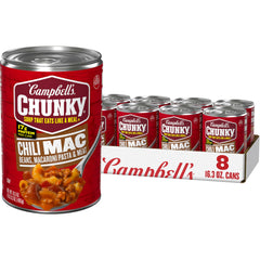 Campbell’s Chunky lata al frente mostrando etiqueta y tamaño, conveniencia inmediata