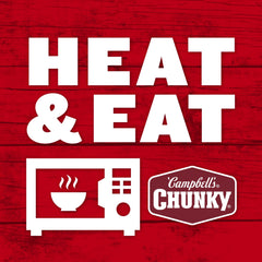 Lata abierta de Campbell’s Chunky con macarrones a la vista, fácil de calentar y comer
