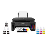 Canon PIXMA G6020 frontal mostrando bandeja y diseño, ahorro en tinta