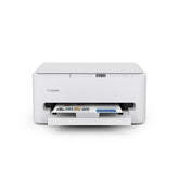 Canon PIXMA TS6520 vista frontal mostrando bandeja y diseño compacto, ahorro de espacio