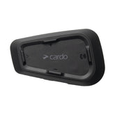 Cardo Spirit vista frontal mostrando controles y montaje, conectividad fácil