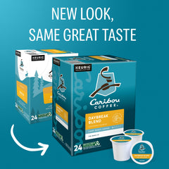 Caribou Coffee cápsula K-Cup primer plano que muestra diseño y uso fácil
