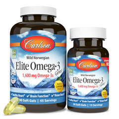 Carlson Elite Omega-3 Gems vista frontal con beneficio pureza certificada
