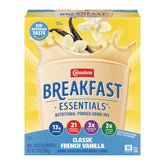 Carnation Breakfast Essentials frente del envase mostrando el producto y conveniencia