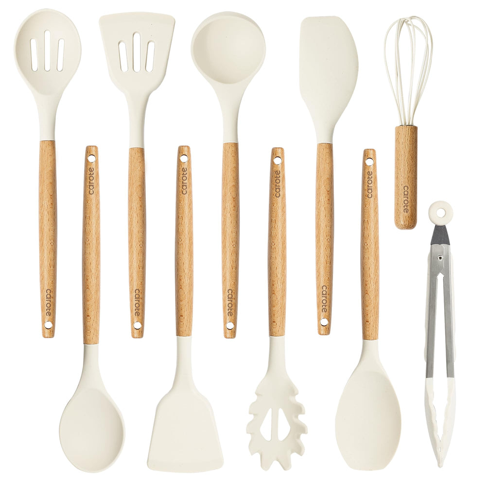 CAROTE set frontal mostrando las 10 piezas y color crema, bonito en la cocina