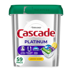 Cascade empaque frontal con 59 cápsulas y aroma limón mostrando el producto