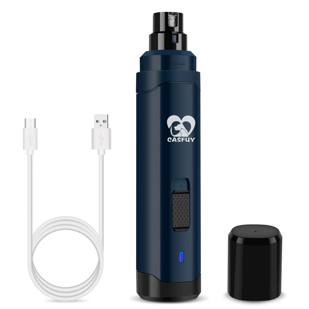 Casfuy vista frontal de la lima azul para uñas, diseño ergonómico y control cómodo