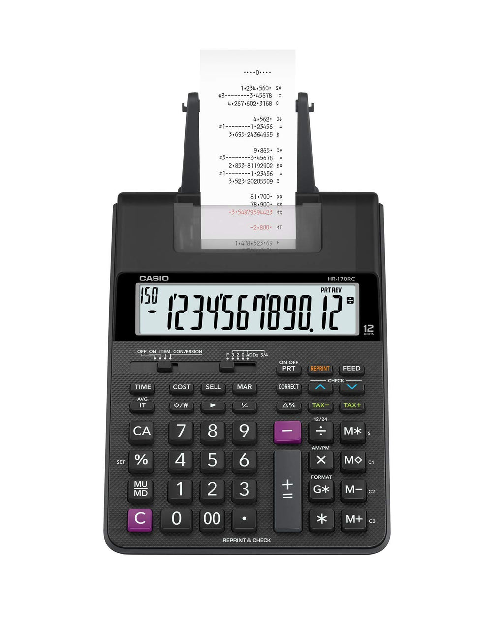 Casio HR-170RC Plus vista frontal con pantalla grande y beneficio de lectura rápida