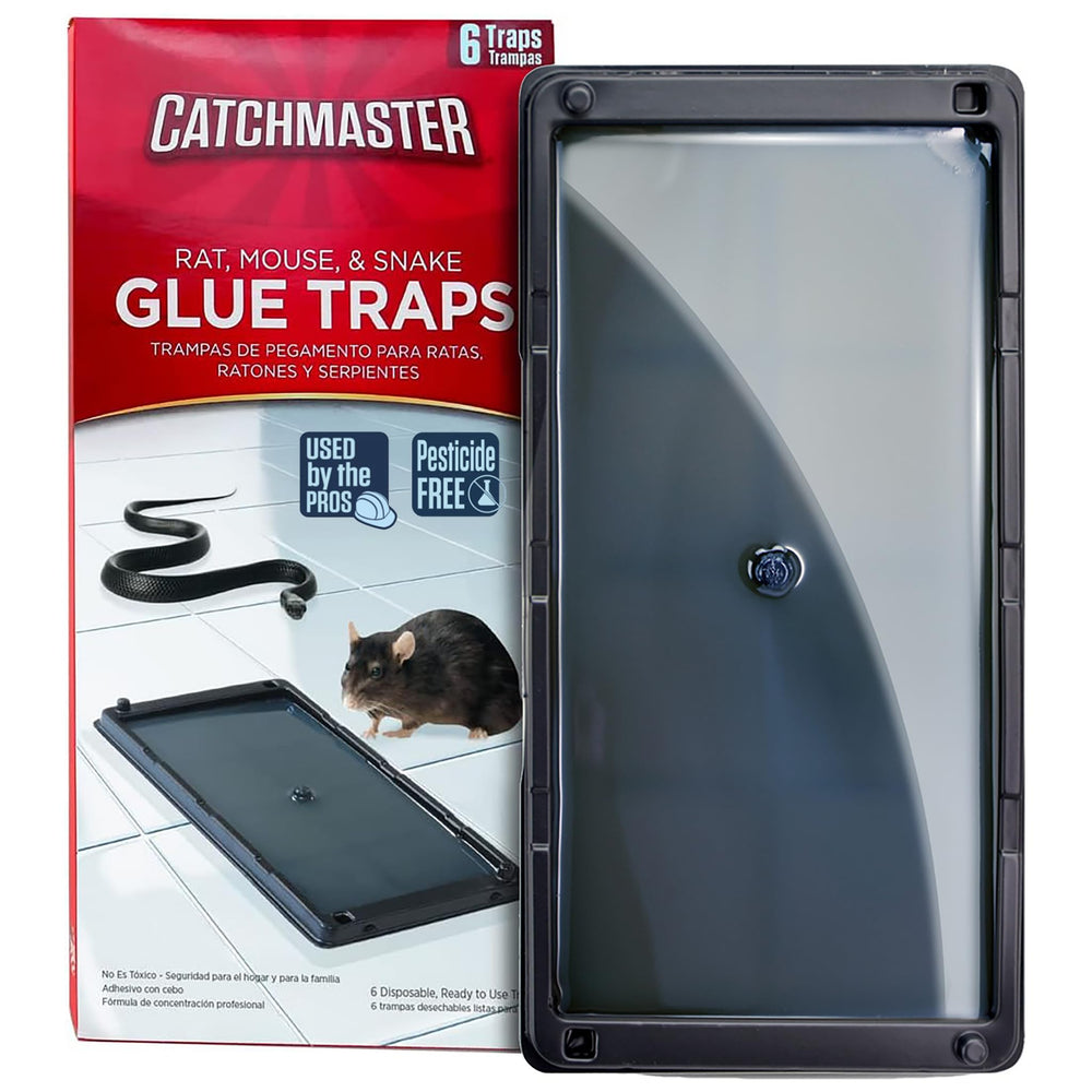 Catchmaster empaque frontal mostrando 6 placas adhesivas y facilidad de uso