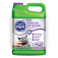 Cat's Pride frente del envase mostrando etiqueta y tamaño 15 lb, fácil identificación