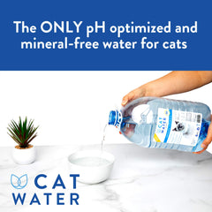 CATWATER etiqueta y detalles, información visible sobre pH y ausencia de minerales