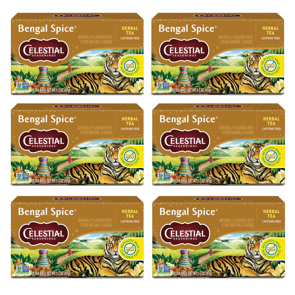 Celestial Seasonings frente del paquete mostrando diseño y cantidad de bolsitas, fácil identificación