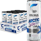 CELSIUS lata frontal Arctic Vibe mostrando diseño y tamaño práctico