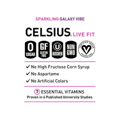 CELSIUS lata Galaxy Vibe en mano para mostrar tamaño y conveniencia