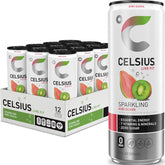CELSIUS lata frente mostrando diseño y sabor kiwi guava