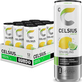 CELSIUS lata frontal Lemon Lime mostrando etiqueta y beneficios energéticos