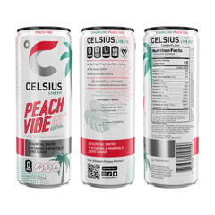 CELSIUS primer plano de burbujeo y textura que resalta sabor durazno fresco