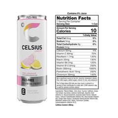 CELSIUS label close-up highlighting ingredients and vitamins