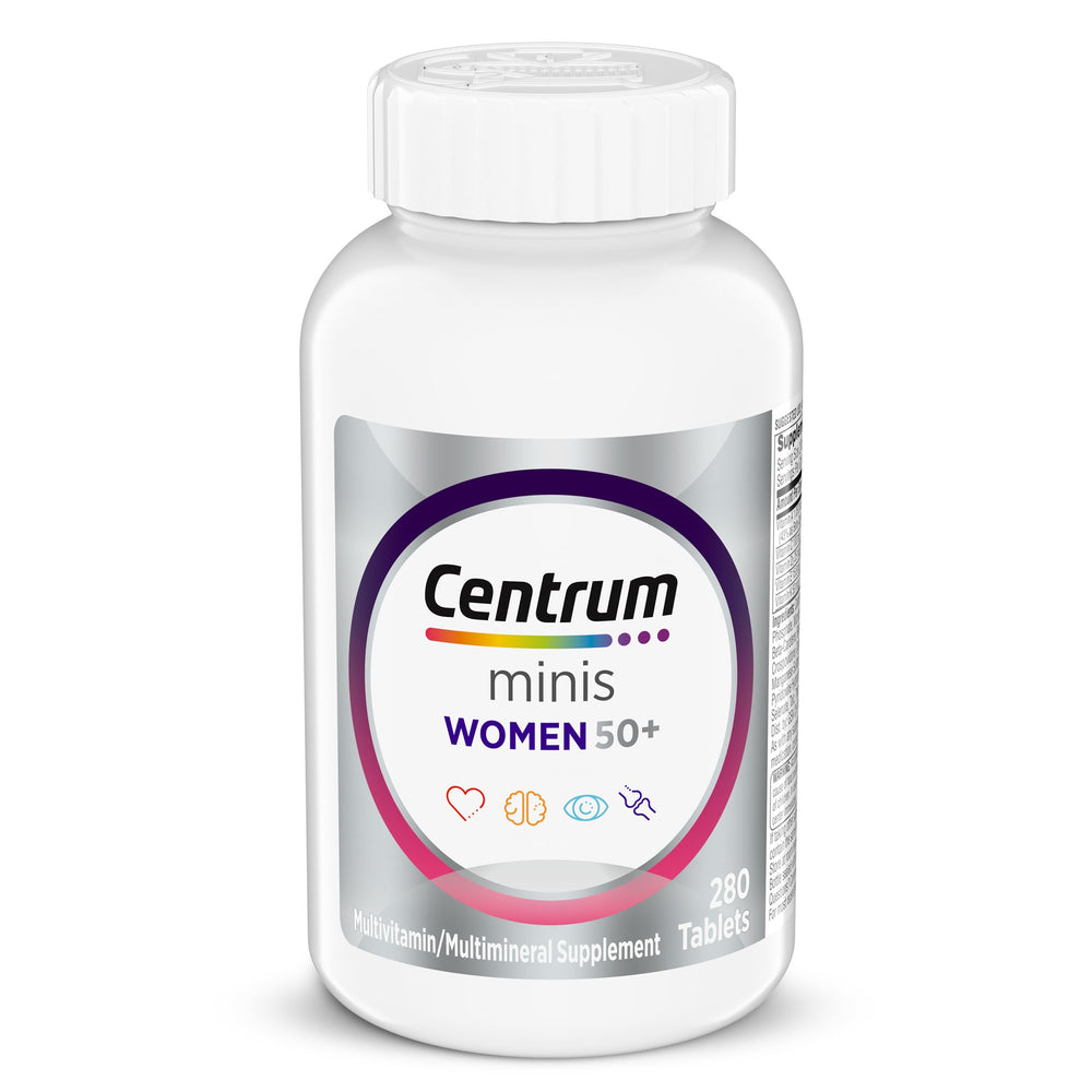 Centrum Minis Silver mujer vista frontal con etiqueta clara y beneficios