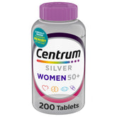 Centrum Silver frontal del envase mostrando 200 tabletas y beneficios