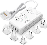 Ceptics frontal del producto mostrando entradas CA y puertos USB, práctico para viajar