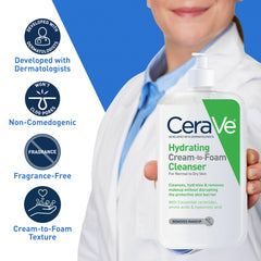 CeraVe espuma aplicada en rostro para limpieza diaria confortable