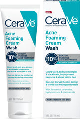 CeraVe envase frontal 5 oz mostrando diseño y concentración de 10% benzoil peróxido