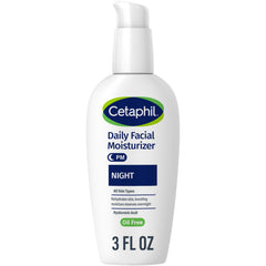 Cetaphil envase frontal noche mostrando marca y formato 3oz, hidratación confiable