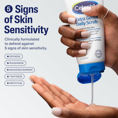 Cetaphil textura con microgránulos destacando pulido suave y sensación no abrasiva