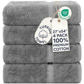 Chakir Turkish Linens toalla frontal en gris mostrando acabado y tamaño, tacto suave