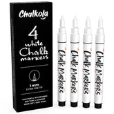 Chalkola pack frontal de 4 marcadores blancos mostrando presentación y versatilidad