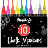 Chalkola frontal del set de 10 marcadores mostrando colores vivos y metálicos