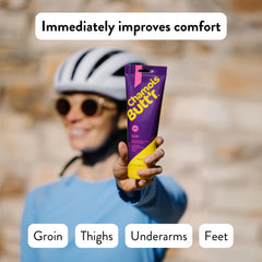 Chamois Butt'r Her' spread on chamois pad demonstrating protective barrier
