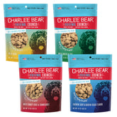 Charlee Bear frente del empaque mostrando variedad de sabores y bajo contenido calórico