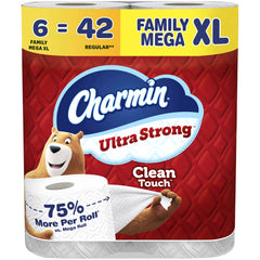 Charmin embalaje frontal Family Mega XL mostrando valor de 6 rollos