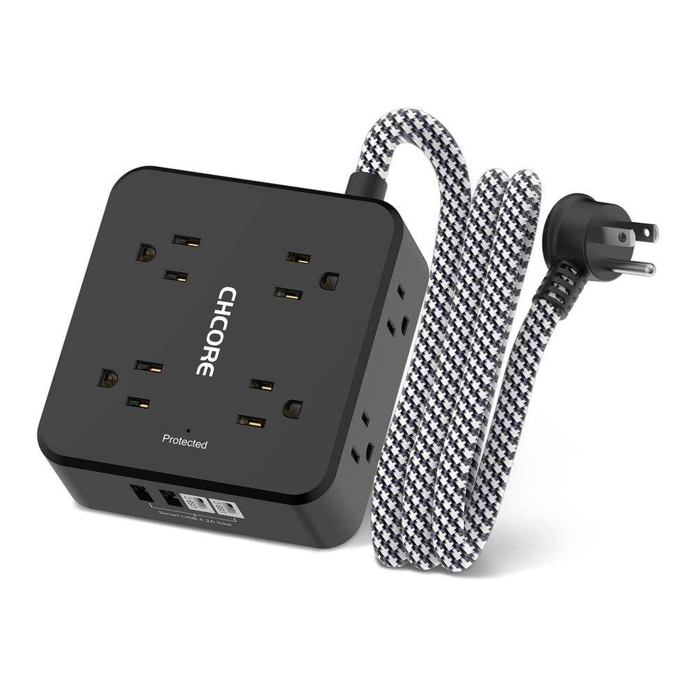CHCORE vista frontal con 8 enchufes y 4 puertos USB para múltiples dispositivos