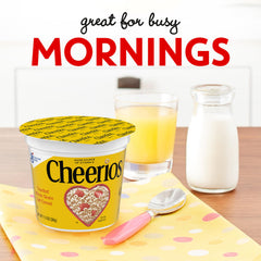 Cheerios vaso abierto con cuchara listo para comer rápidamente